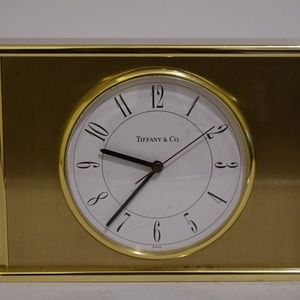 Vintage Tiffany & Co Desk Tabletop Mantel Brass Quartz Clock 1980s Swiss Made